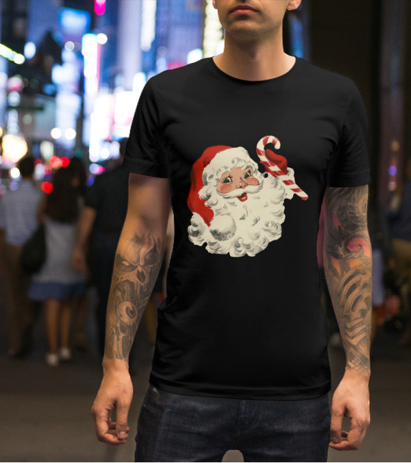 Retro Santa Claus Candy Cane Vintage Christmas T-Shirt
