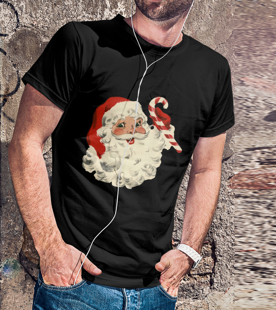 Retro Santa Claus Candy Cane Vintage Christmas T-Shirt