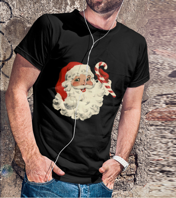 Retro Santa Claus Candy Cane Vintage Christmas T-Shirt