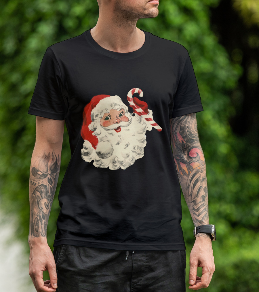 Retro Santa Claus Candy Cane Vintage Christmas T-Shirt