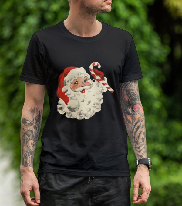 Retro Santa Claus Candy Cane Vintage Christmas T-Shirt