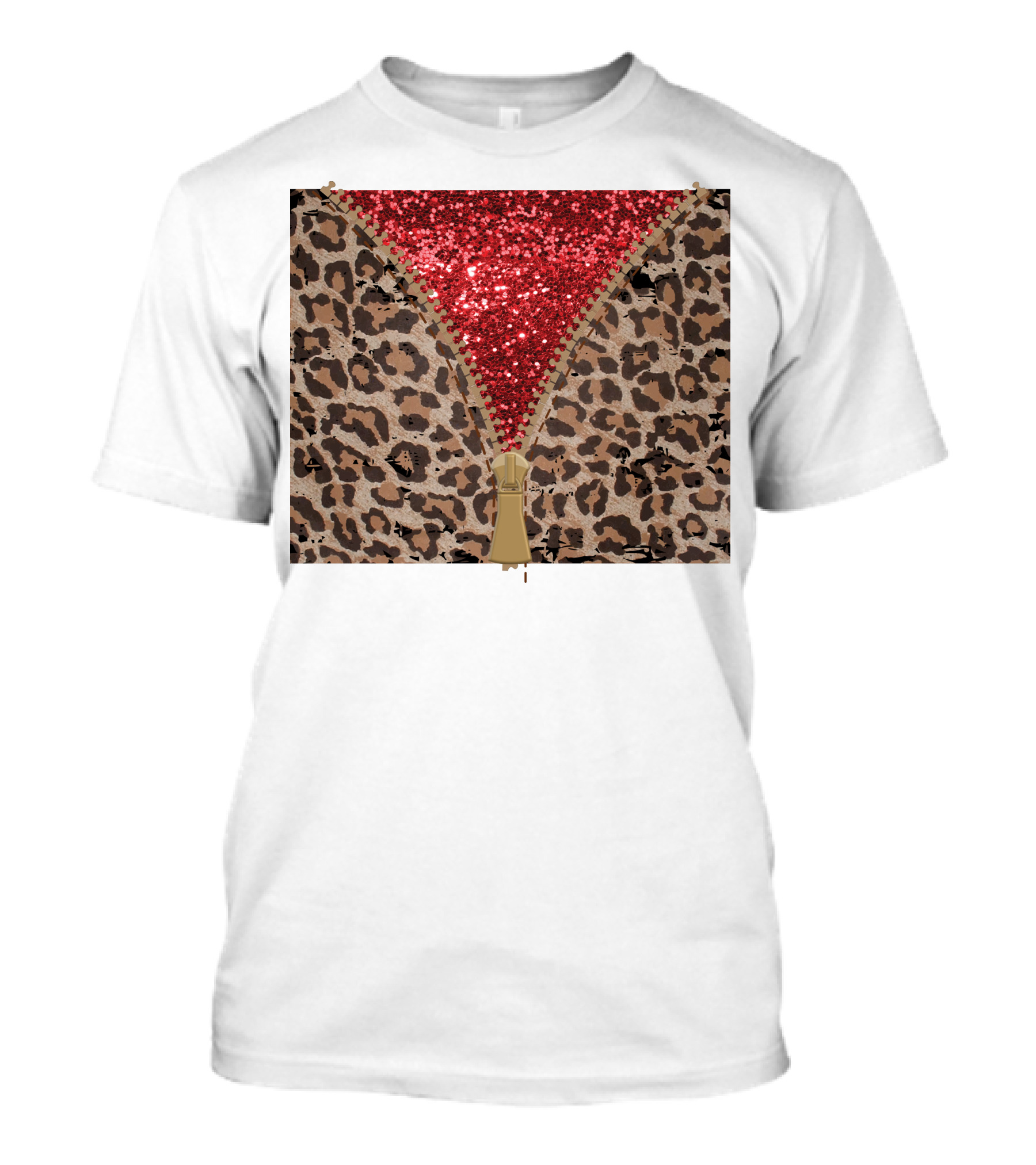 Red Faux Glitter Leopard Zipper Tumbler T-Shirt
