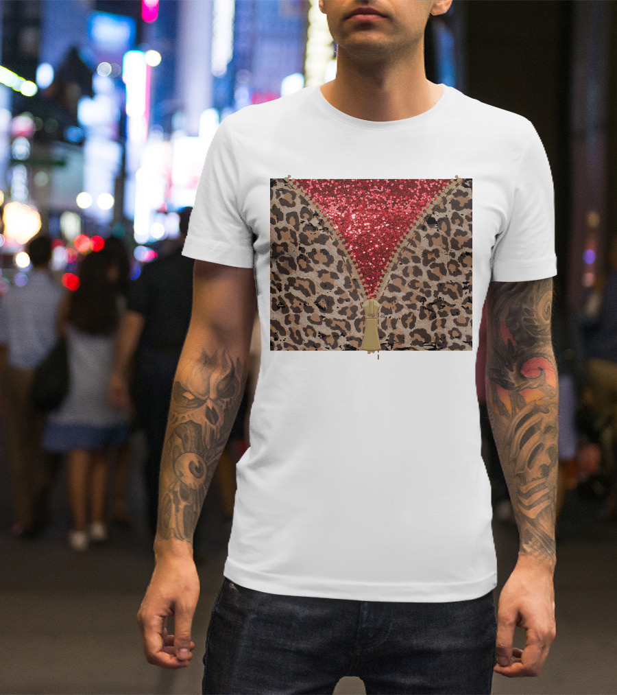 Red Faux Glitter Leopard Zipper Tumbler T-Shirt