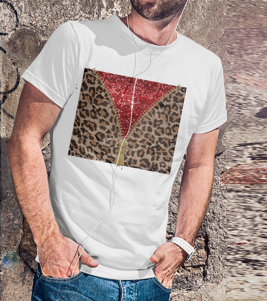 Red Faux Glitter Leopard Zipper Tumbler T-Shirt