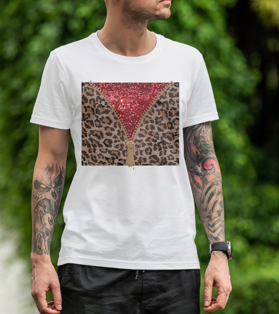Red Faux Glitter Leopard Zipper Tumbler T-Shirt