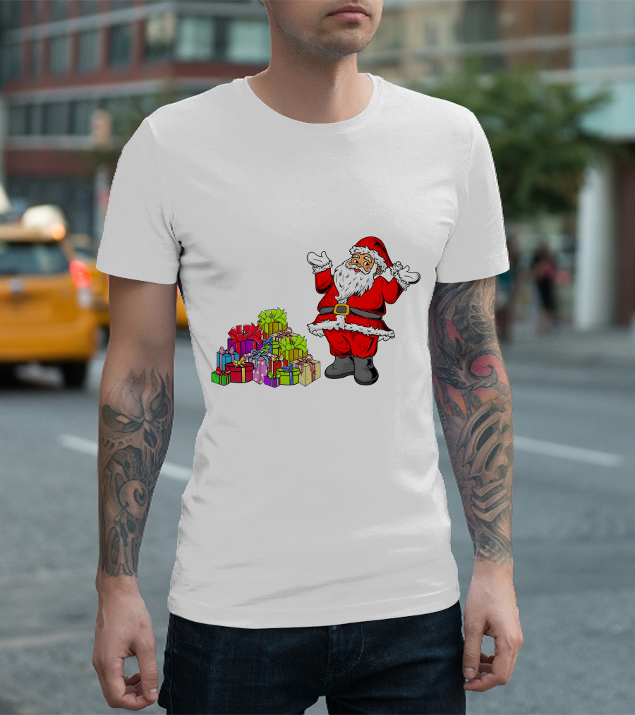 Santa Claus with Colorful Wrapped Gifts T-Shirt