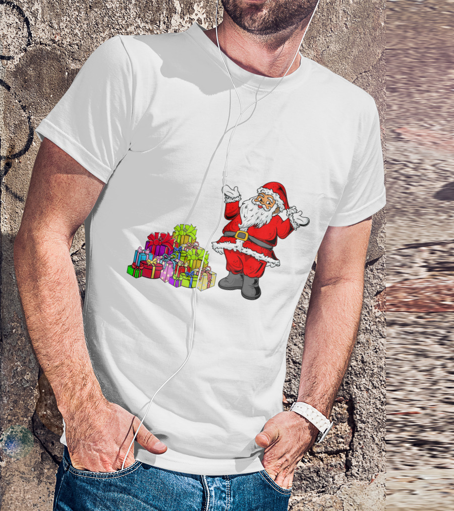 Santa Claus With Colorful Wrapped Gifts T-Shirt