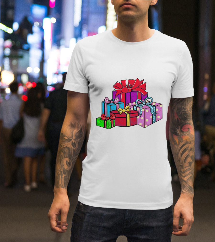 Christmas Presents With Bright Bows And Polka Dots T-Shirt