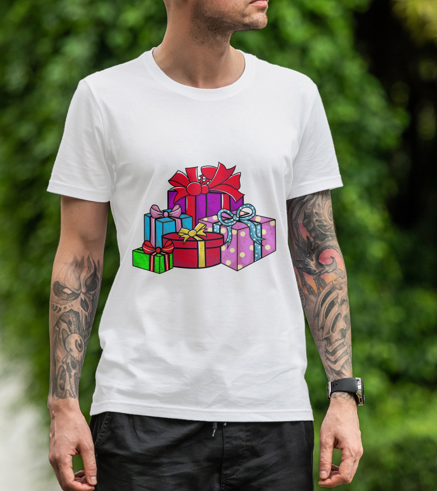 Christmas Presents With Bright Bows And Polka Dots T-Shirt