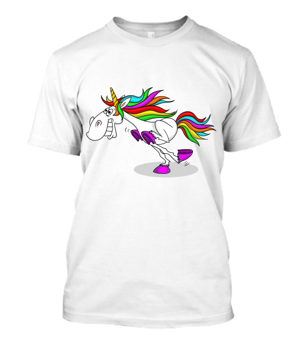 Funny Colorful Running Unicorn With Rainbow Hair T-Shirt