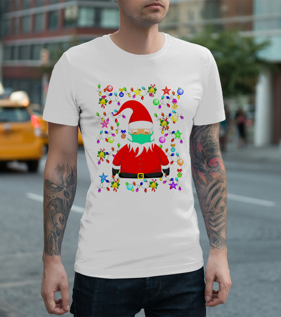 Santa Claus Christmas Mask Ornament Lights T-Shirt
