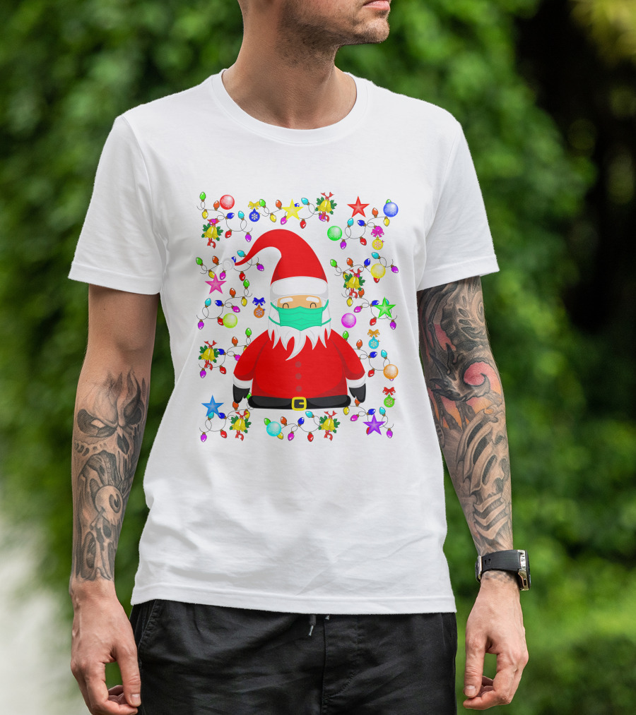 Santa Claus Christmas Mask Ornament Lights T-Shirt
