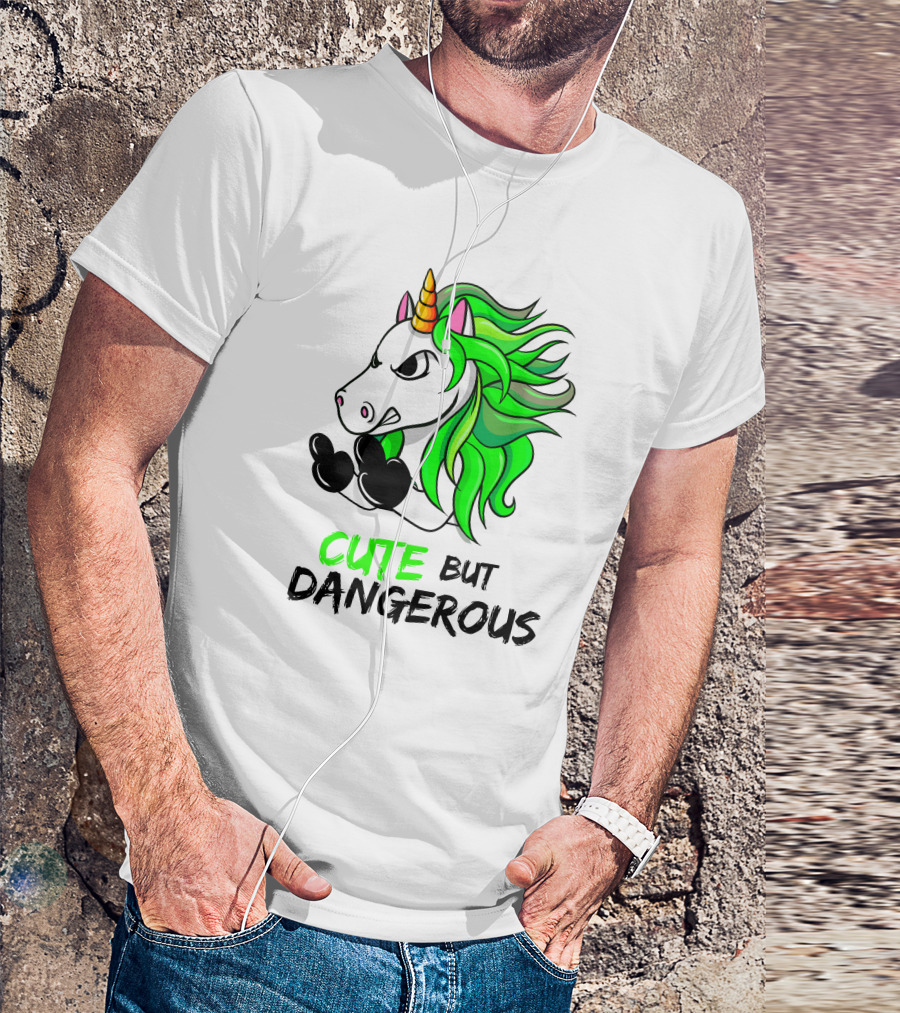 Cute But Dangerous Unicorn Green Hair T-Shirt