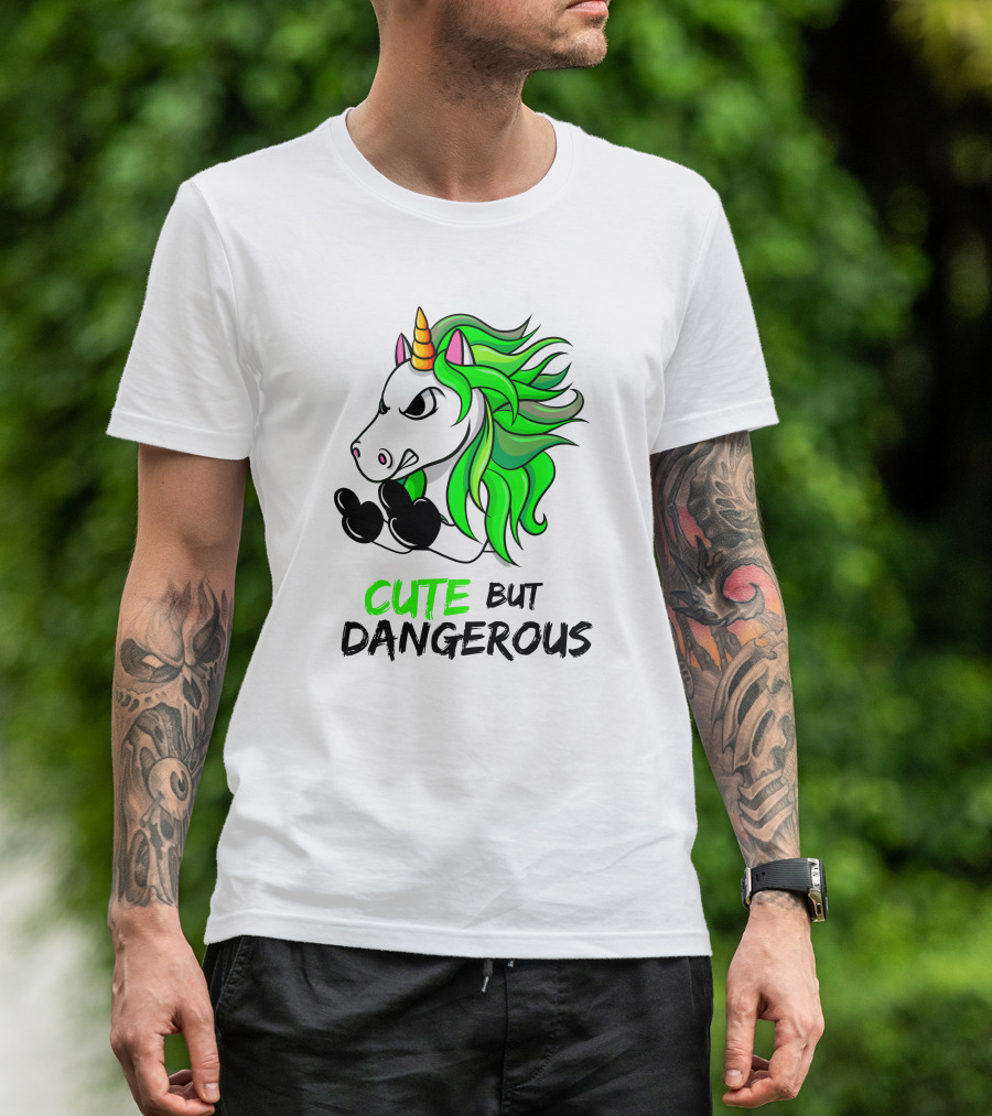Cute But Dangerous Unicorn Green Hair T-Shirt