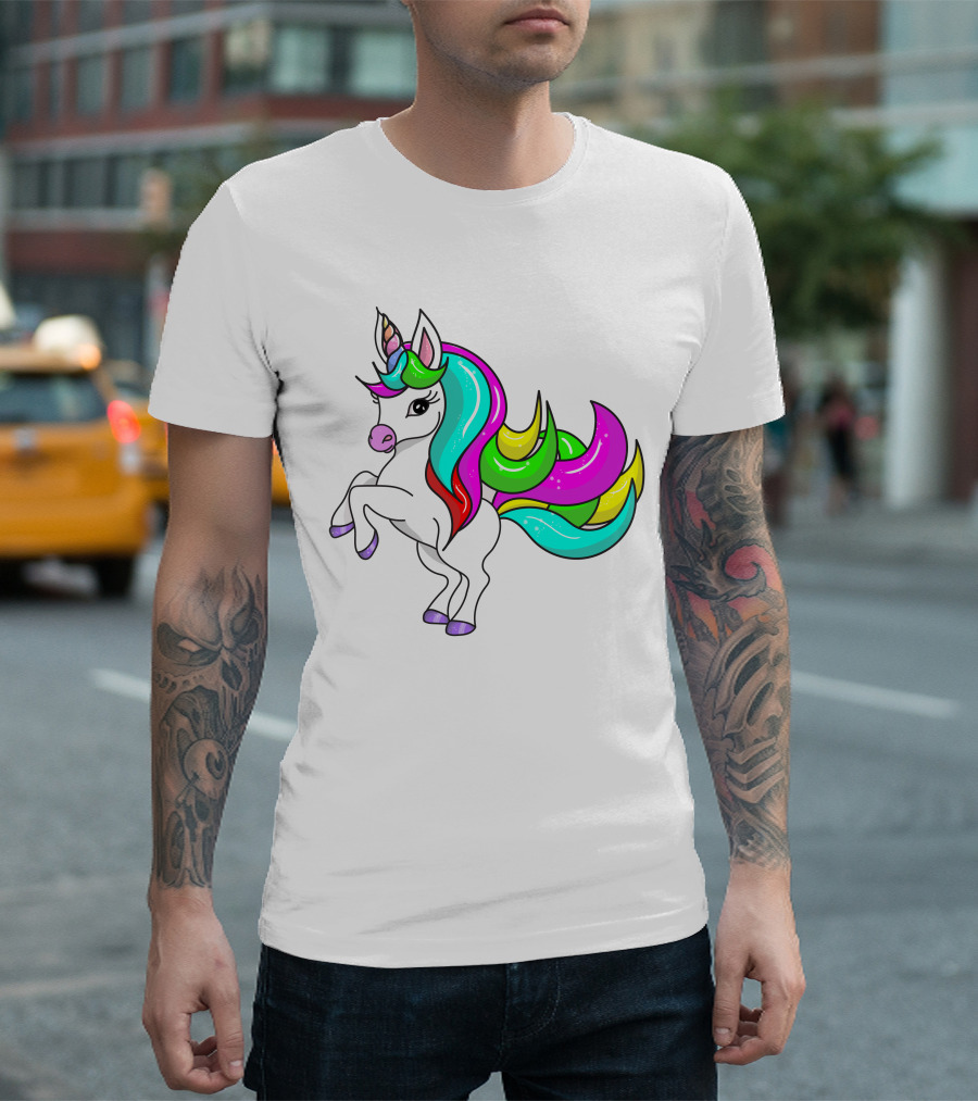 Vibrant Rainbow-Maned Unicorn Charm T-Shirt