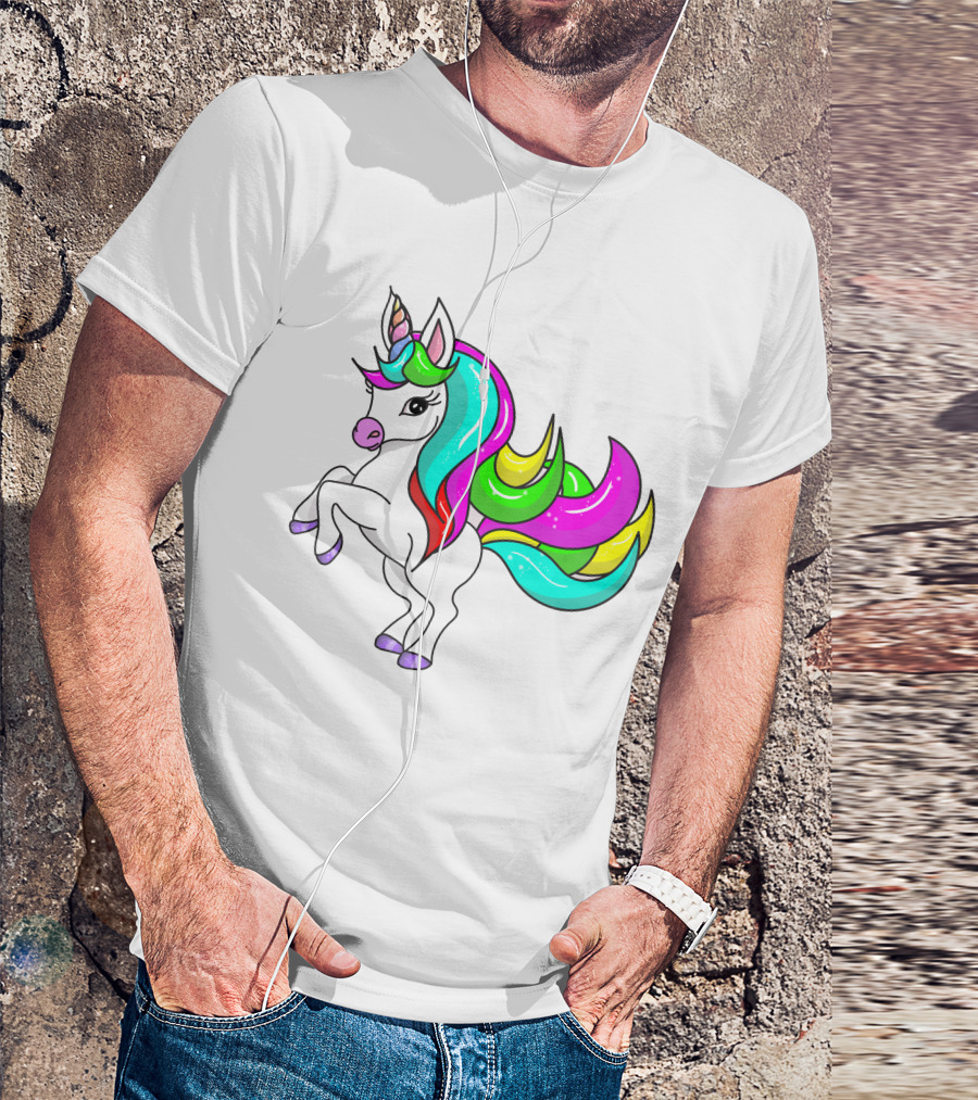 Vibrant Rainbow-Maned Unicorn Charm T-Shirt