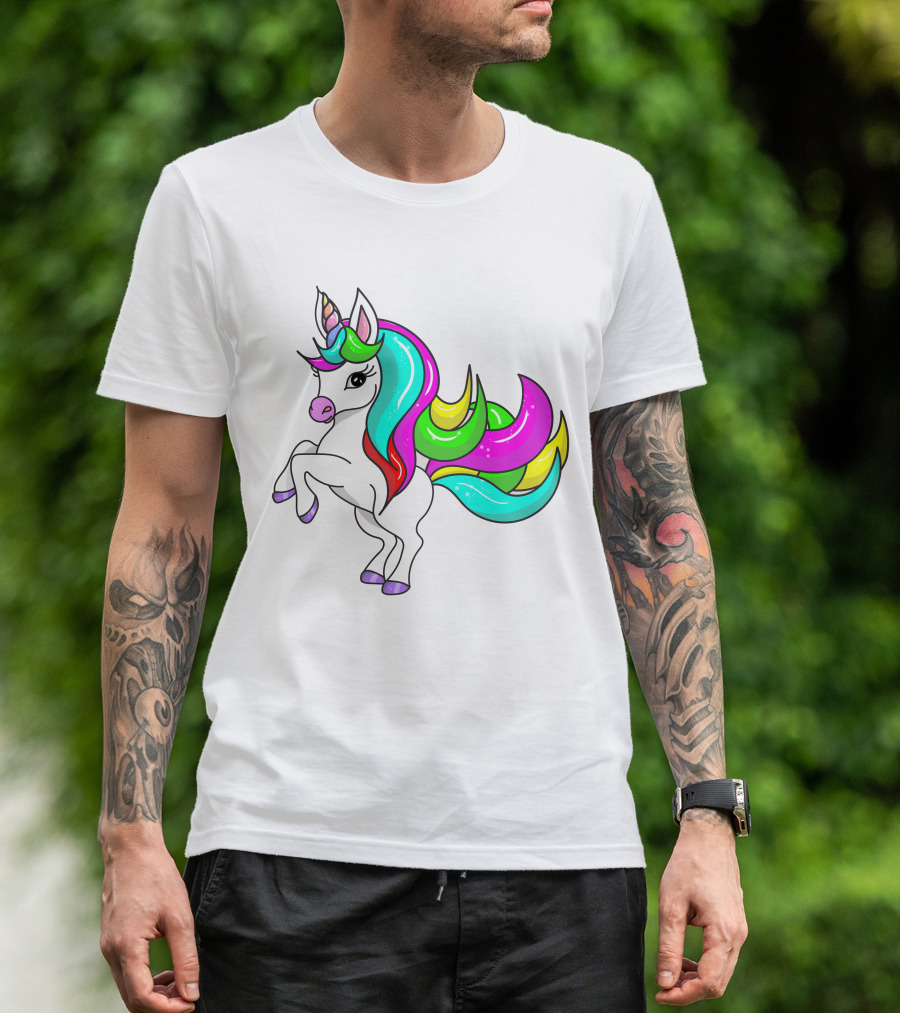Vibrant Rainbow-Maned Unicorn Charm T-Shirt