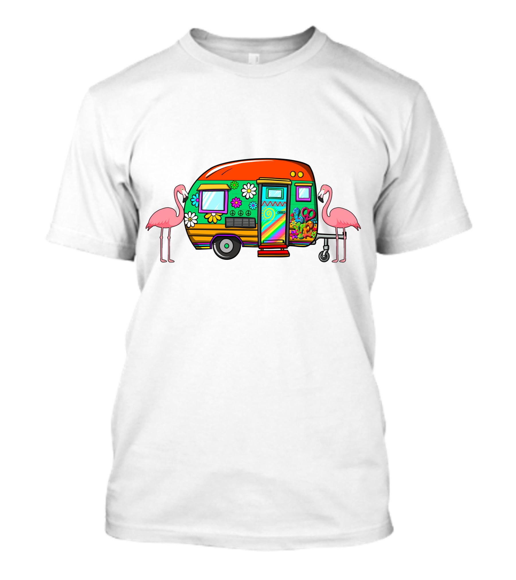 Flamingo Camping Retro Floral Caravan T-Shirt