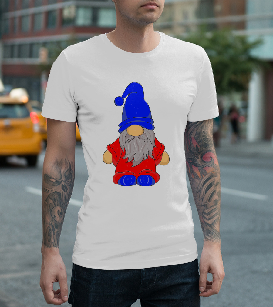 Funny Gnome With Blue Hat And Red Suit T-Shirt