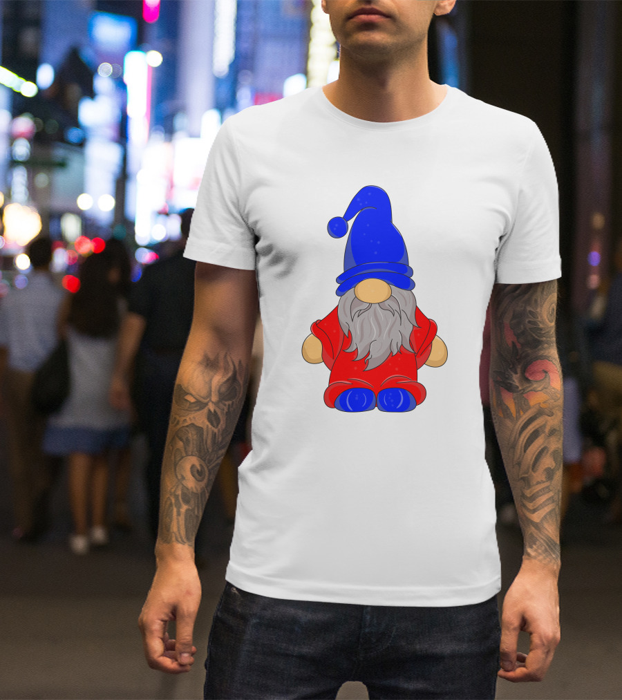 Funny Gnome With Blue Hat And Red Suit T-Shirt