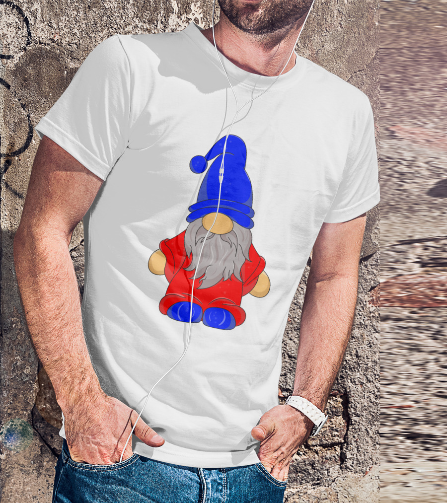Funny Gnome With Blue Hat And Red Suit T-Shirt