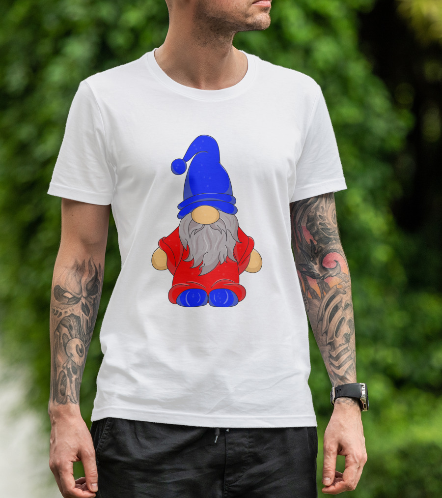 Funny Gnome With Blue Hat And Red Suit T-Shirt