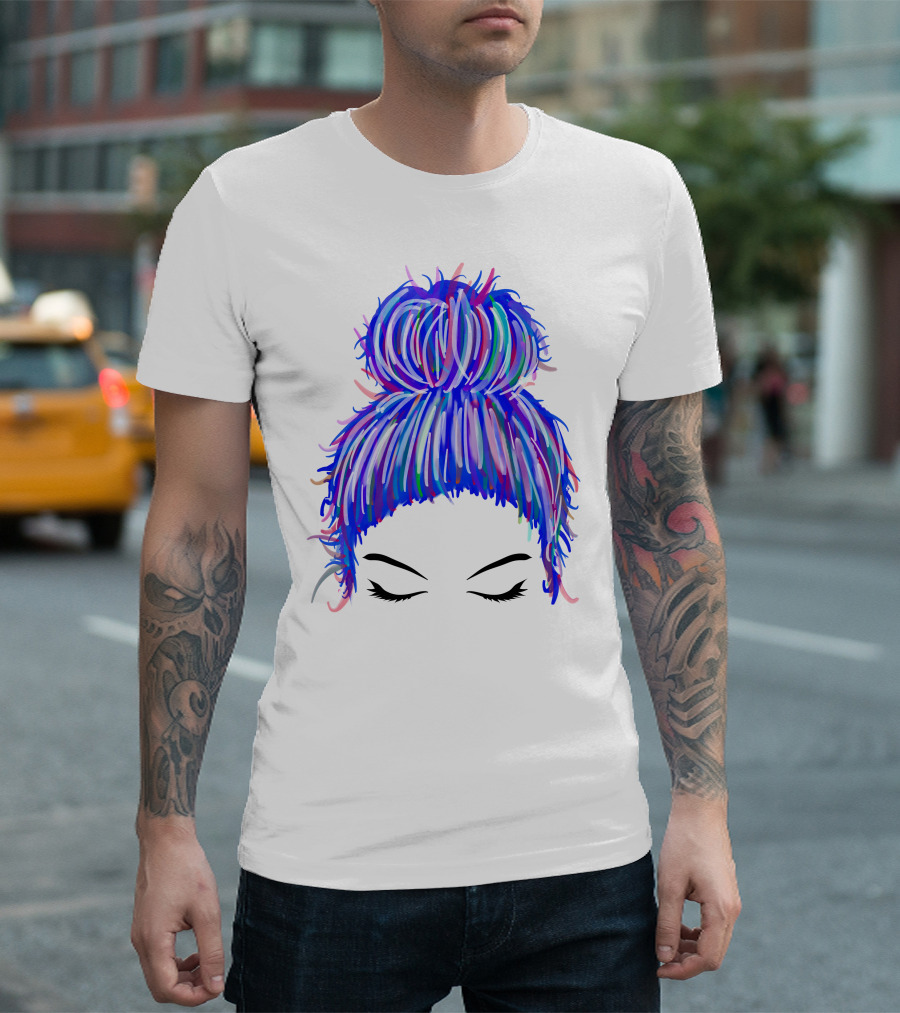Messy Bun Mom Colorful Hair Updo T-Shirt