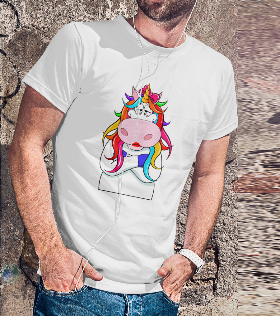 Bored Unicorn With Rainbow Mane And Crossed Arms T-Shirt