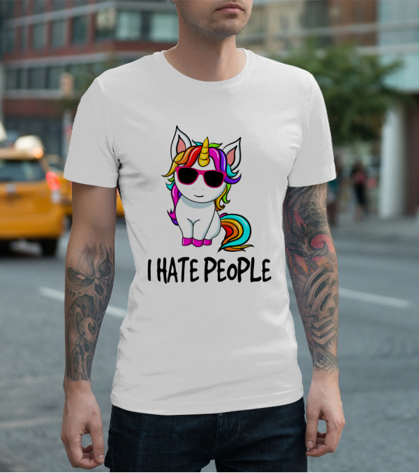 I Hate People Unicorn Rainbow Sunglasses T-Shirt