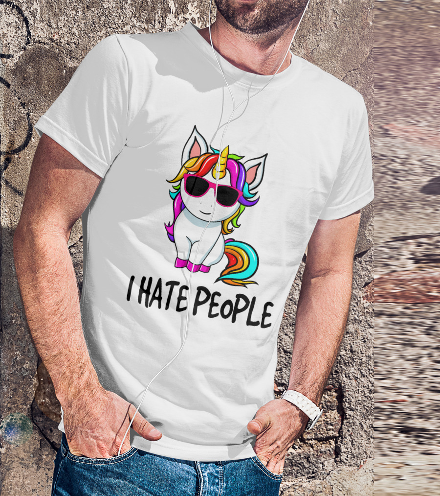 I Hate People Unicorn Rainbow Sunglasses T-Shirt