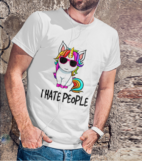 I Hate People Unicorn Rainbow Sunglasses T-Shirt