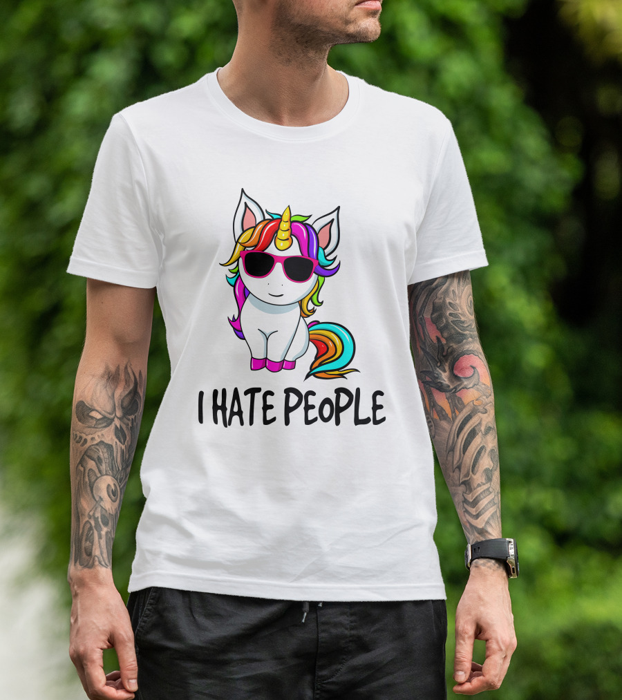 I Hate People Unicorn Rainbow Sunglasses T-Shirt