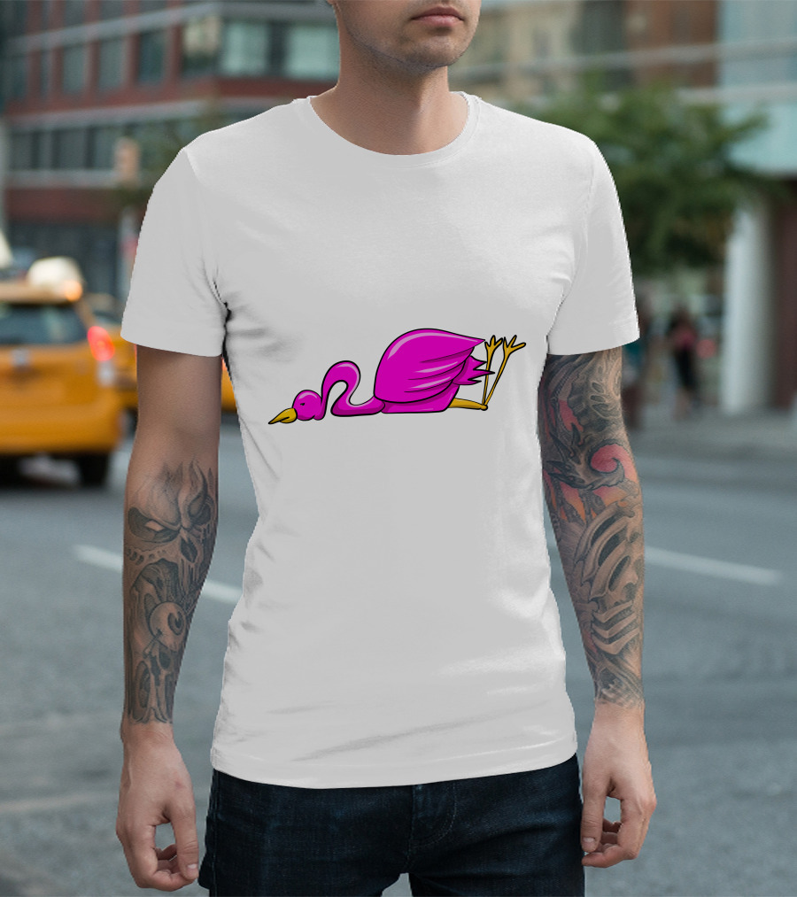Stork Bird Flamingo Lying Down Cartoon T-Shirt
