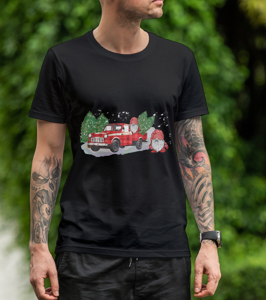 Christmas Tree Farm Red Pickup With Gnomes T-Shirt