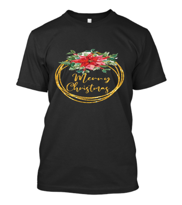 Merry Christmas Poinsettia Wreath T-Shirt
