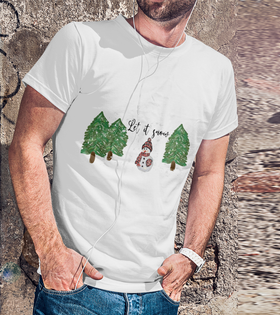 Let It Snow Watercolor Snowman And Pine Trees T-Shirt