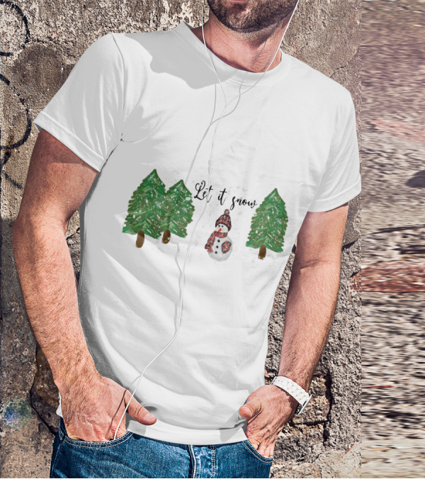 Let It Snow Watercolor Snowman And Pine Trees T-Shirt