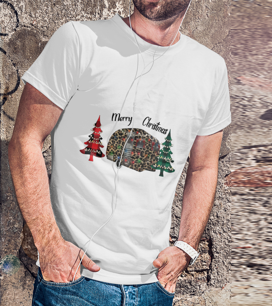 Merry Christmas Leopard Trailer With Festive Trees T-Shirt