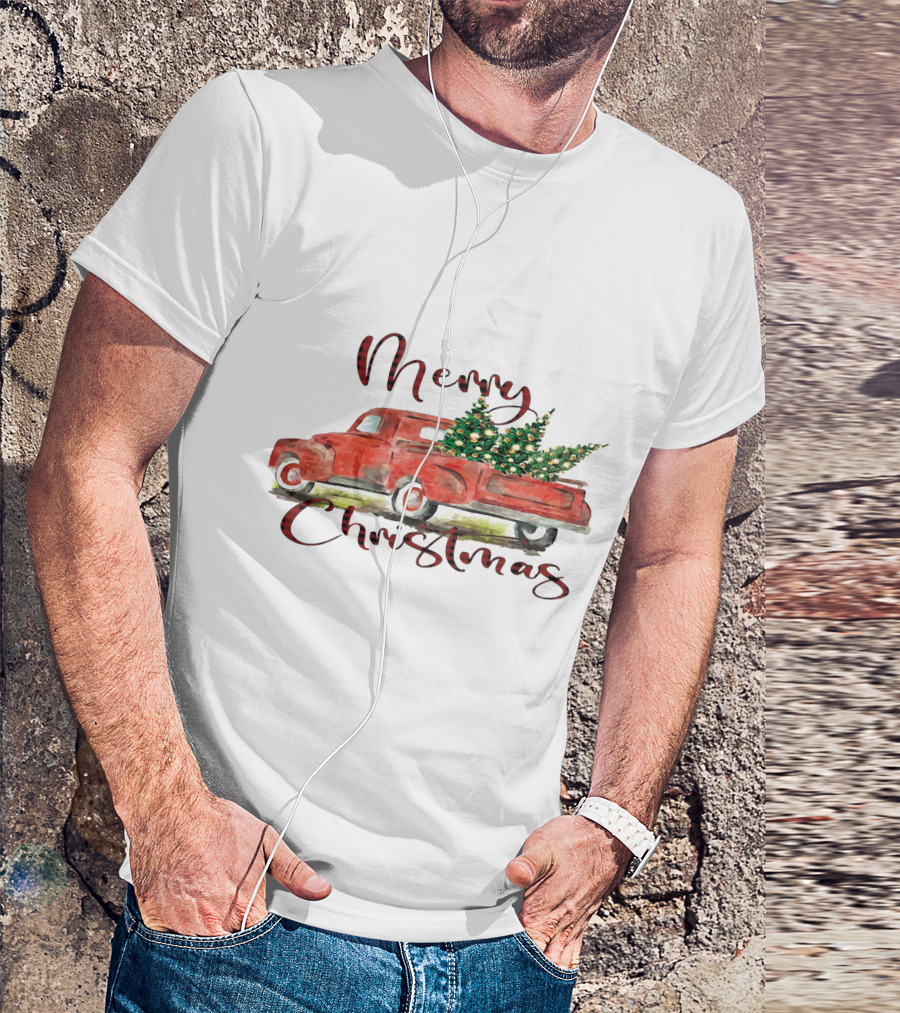Merry Christmas Red Truck With Festive Tree T-Shirt