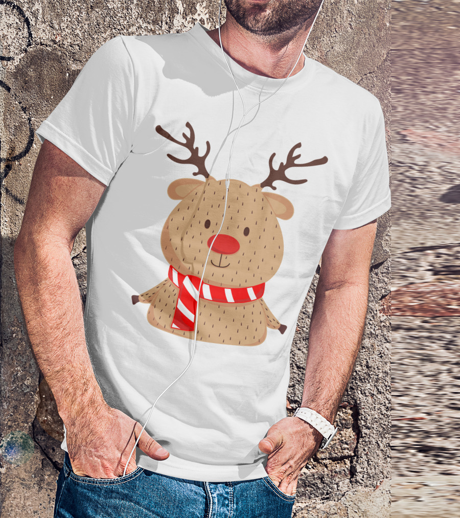 Baby Reindeer In Festive Winter Scarf T-Shirt
