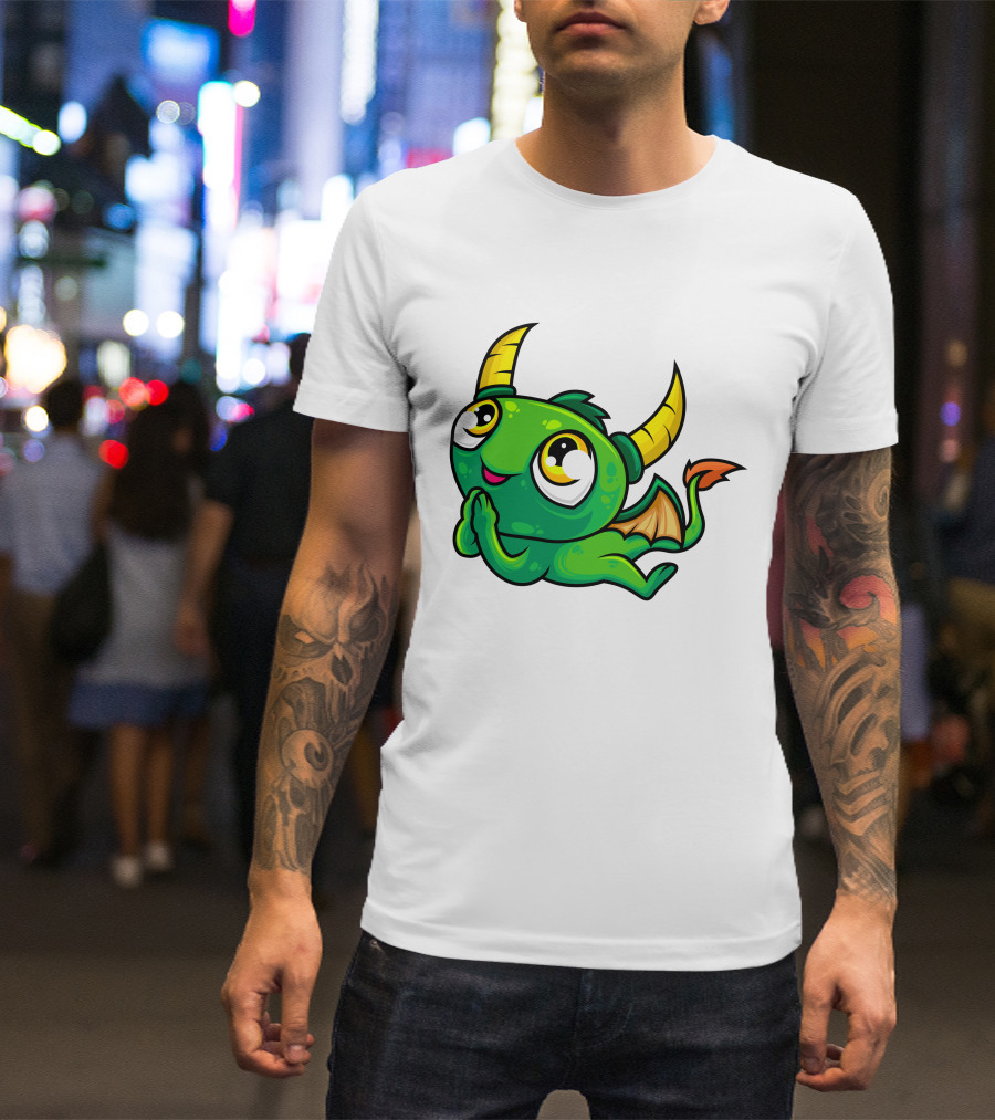 Cute Green Dragon Kawaii Cartoon Character With Horns And Wings T-Shirt
