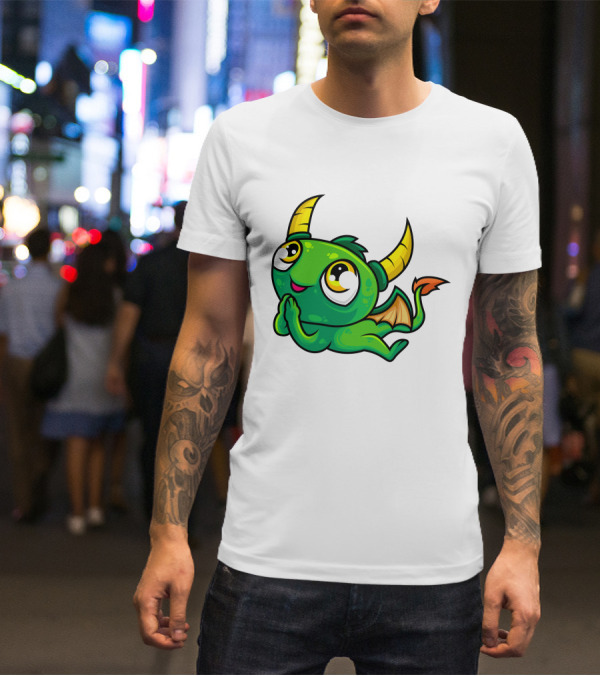 Cute Green Dragon Kawaii Cartoon Character With Horns And Wings T-Shirt