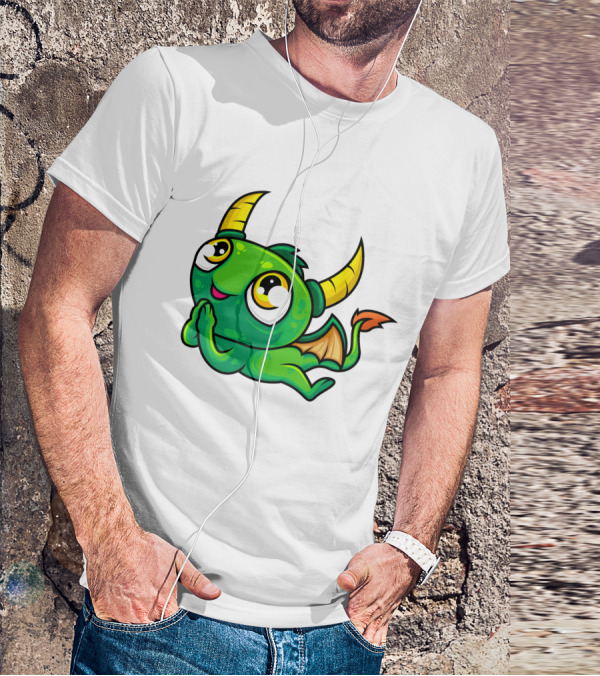 Cute Green Dragon Kawaii Cartoon Character With Horns And Wings T-Shirt
