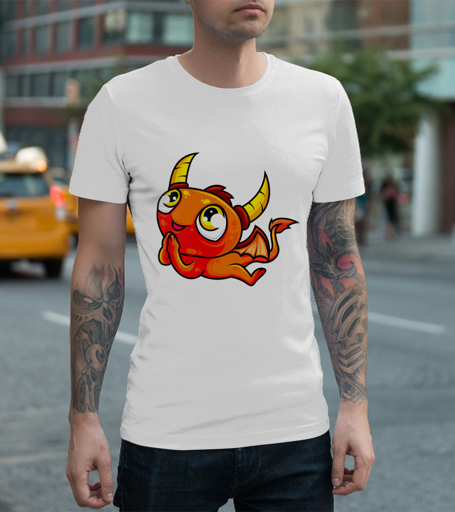 Orange Dragon Cute Cartoon Character with Horns and Wings T-Shirt