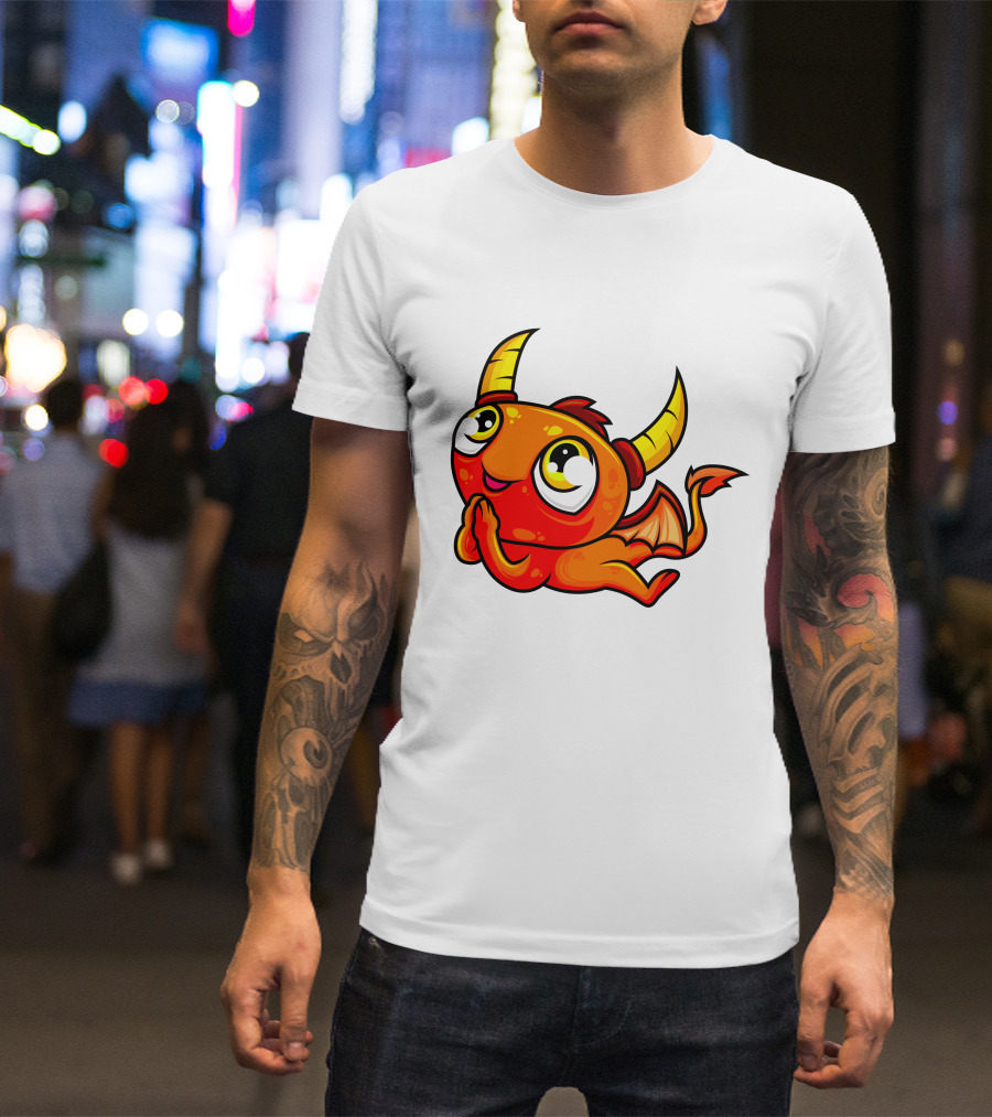 Orange Dragon Cute Cartoon Character With Horns And Wings T-Shirt