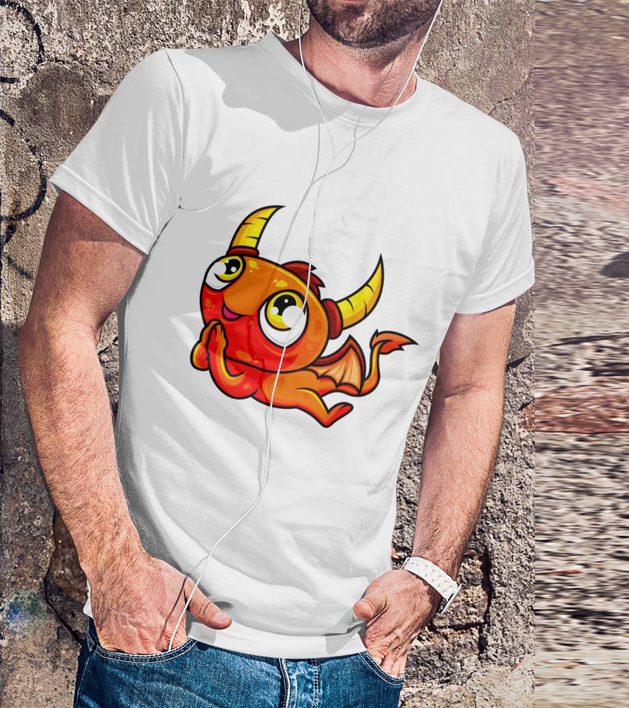 Orange Dragon Cute Cartoon Character With Horns And Wings T-Shirt