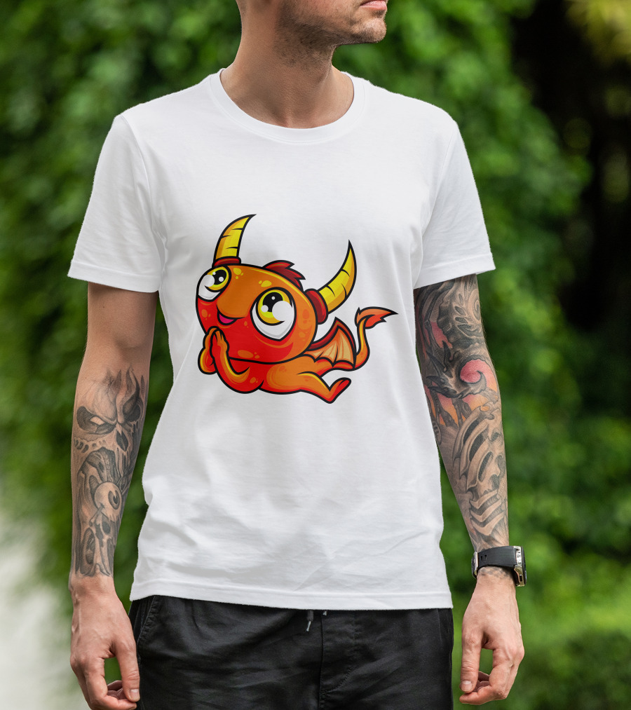 Orange Dragon Cute Cartoon Character With Horns And Wings T-Shirt