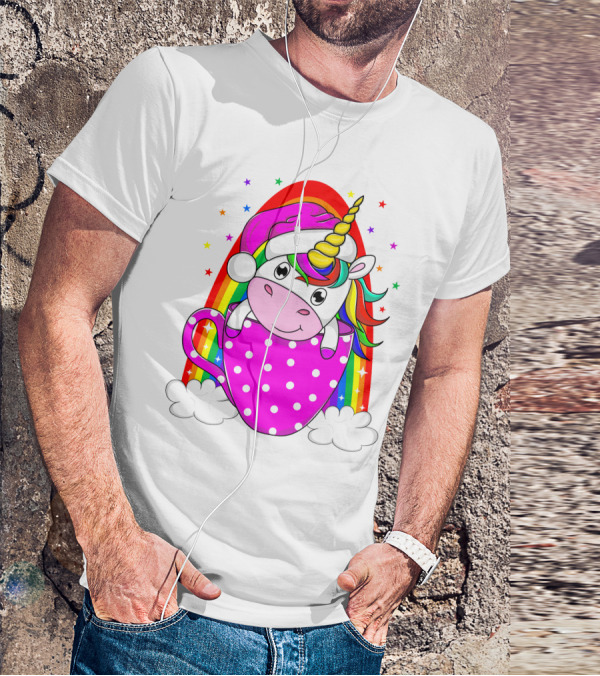 Unicorn Rainbow Santa In Pink Polka Dot Cup T-Shirt