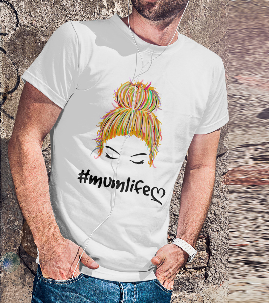 Messy Bun Hair Illustration #Mumlife Heart T-Shirt