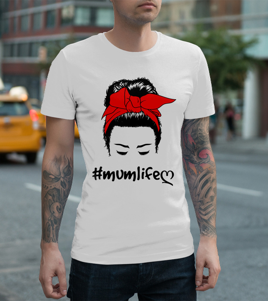 Messy Bun Red Bow #Mumlife T-Shirt